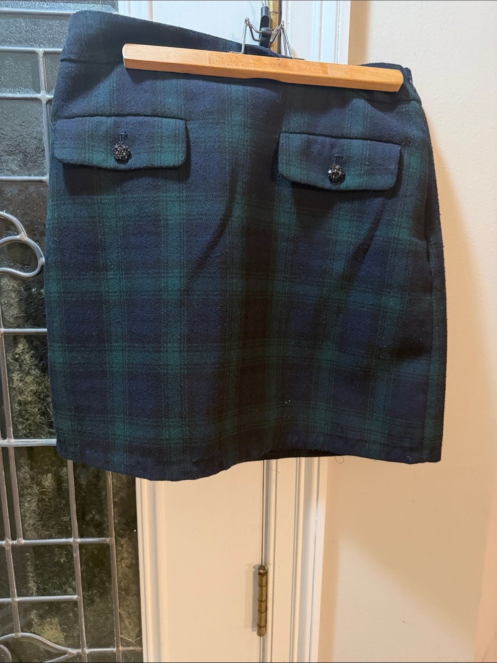 LOFT Blackwatch Plaid Mini Skirt - Green and Navy